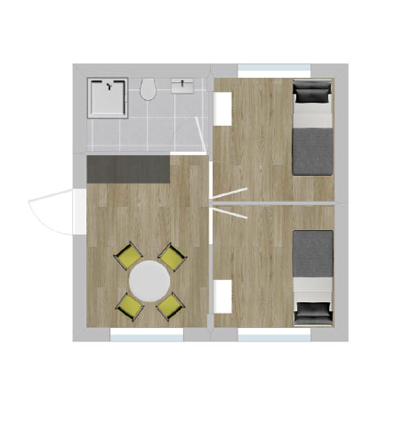 WOODCUBE Container Massivholz Modulhaus Herberge Hotel